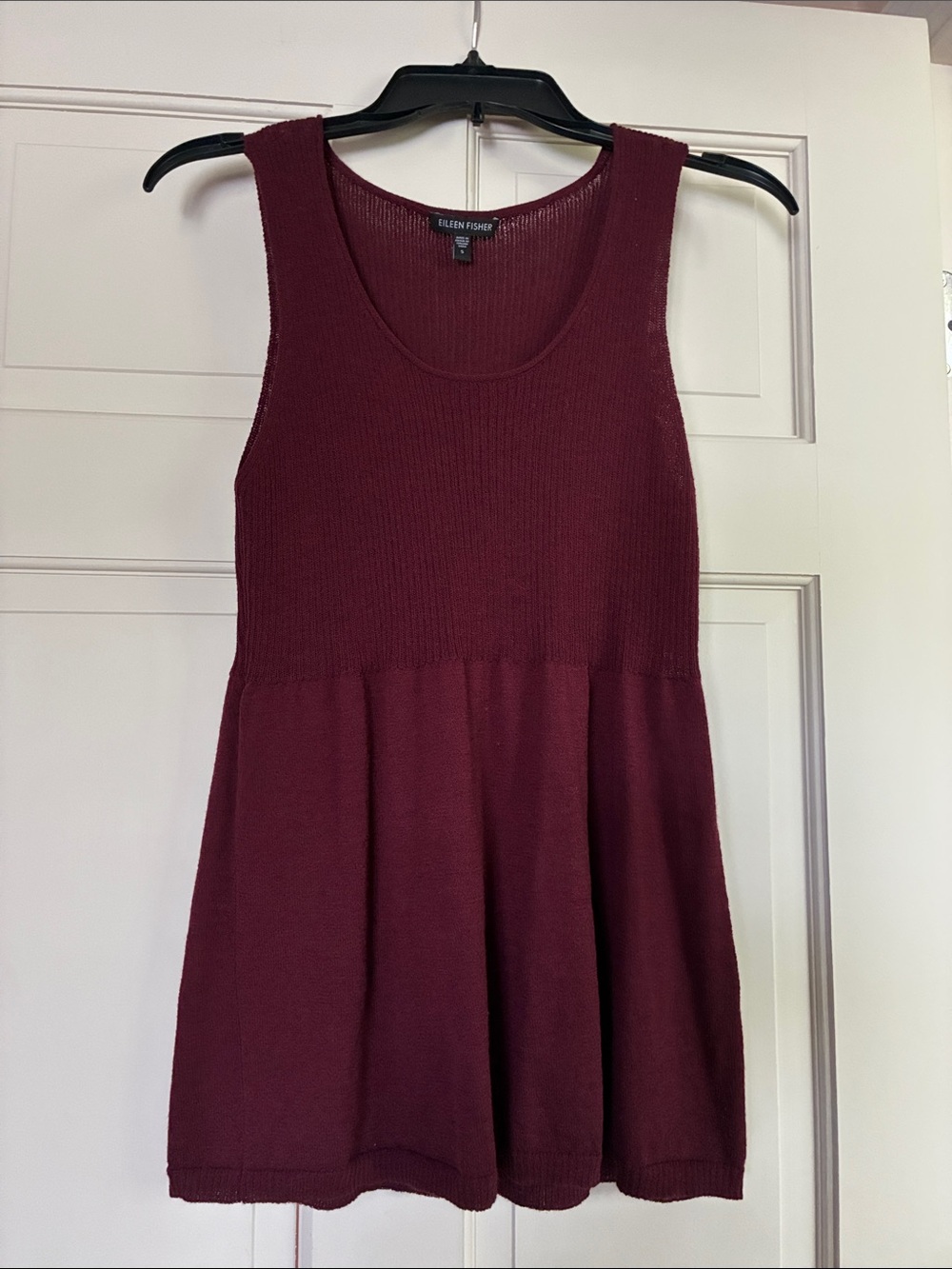 Eileen Fisher Top Womens L Burgundy Wool Tunic Tank Scoop Neck Sleeveless Solid